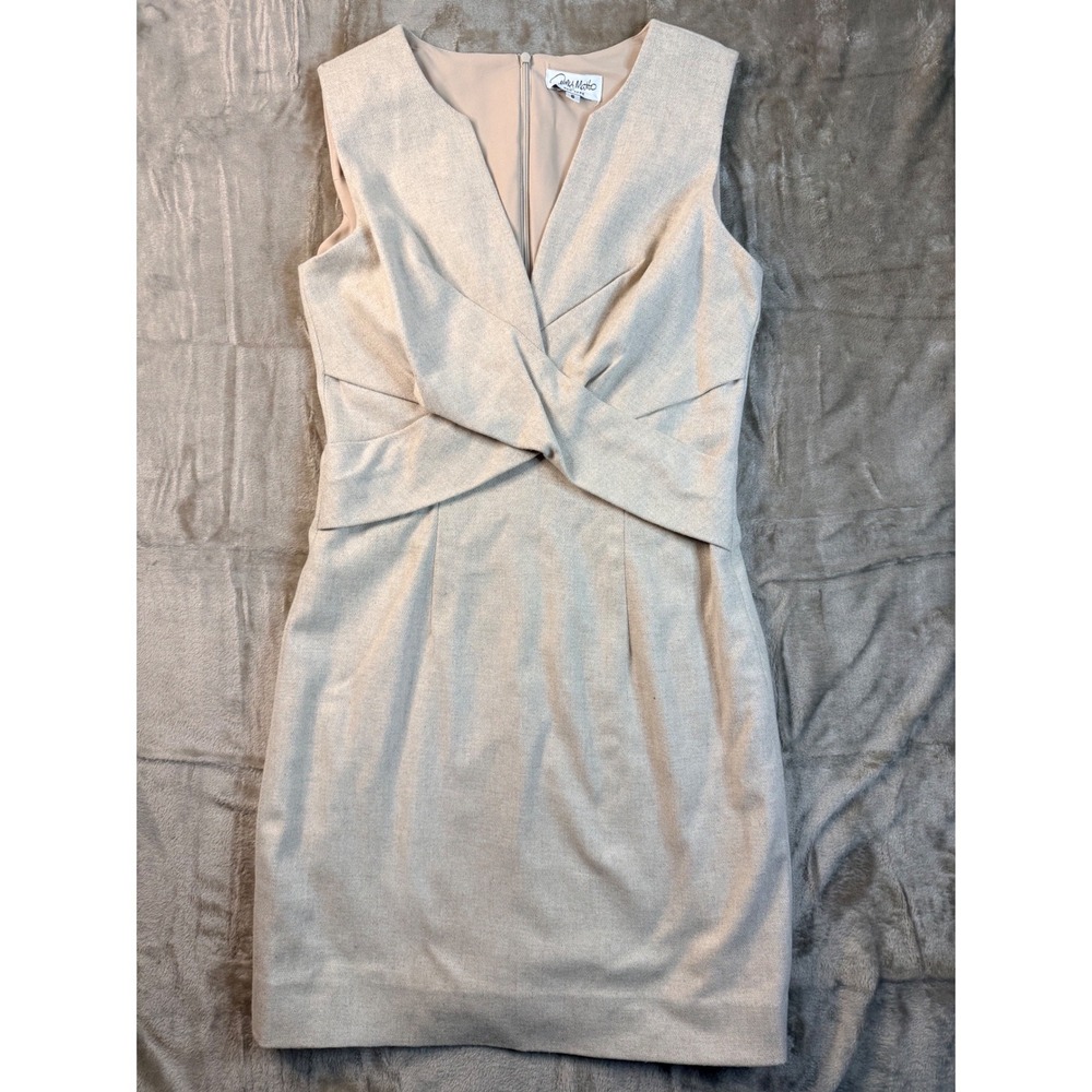 Amy Matto New York Beige Crossover Sheath Dress Size 6 Office‎ Chic Church